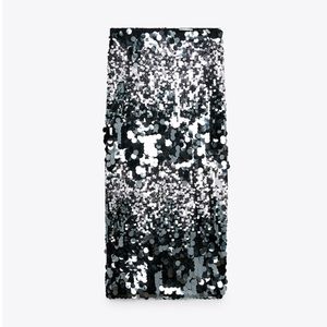 NWT Zara Sequin Midi Skirt Silver Small